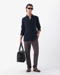 Rare Rabbit Men's Kimo Maroon Linen Blend Striped Print Regular Fit Trouser