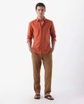 Rare Rabbit Men's Reric Pastel Brown Linen Blend Plain Regular Fit Trouser