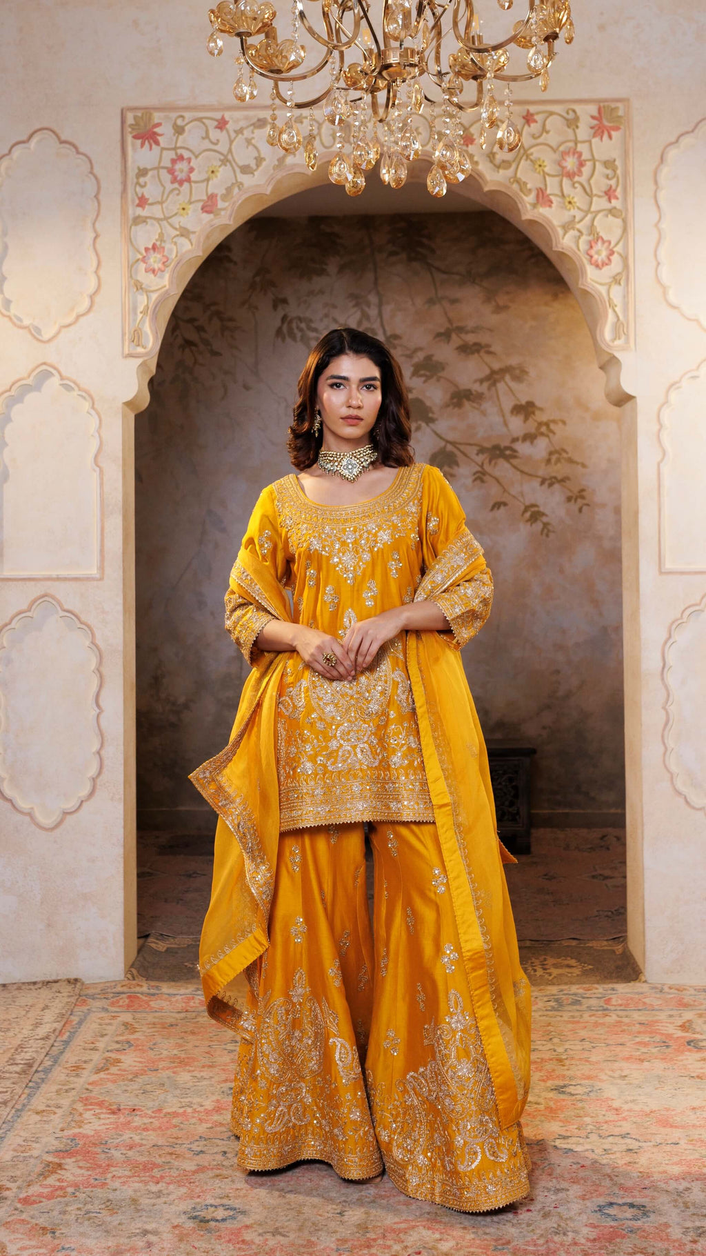 Mustard Gul Embroidered Sharara Set