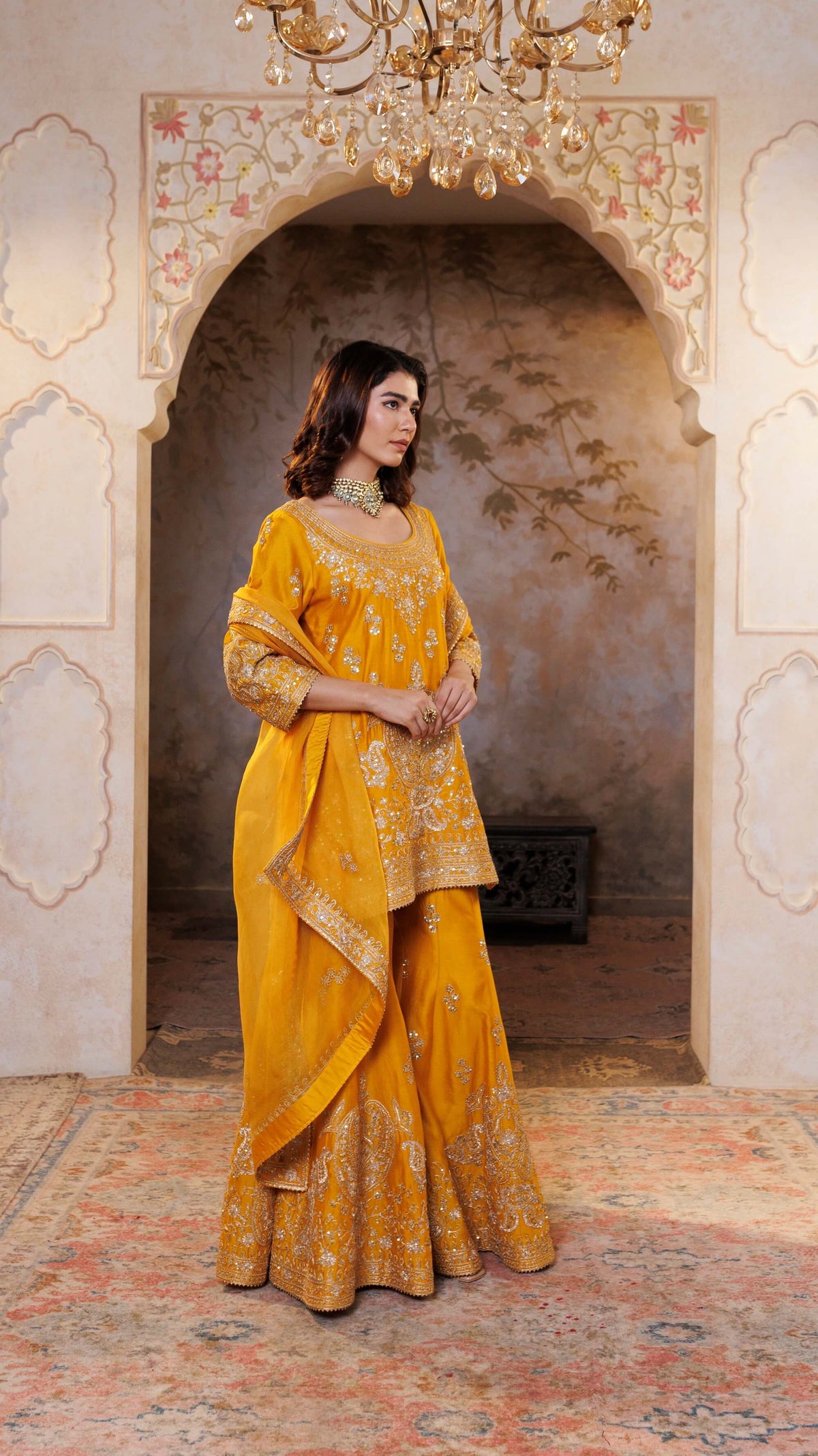 Mustard Gul Embroidered Sharara Set