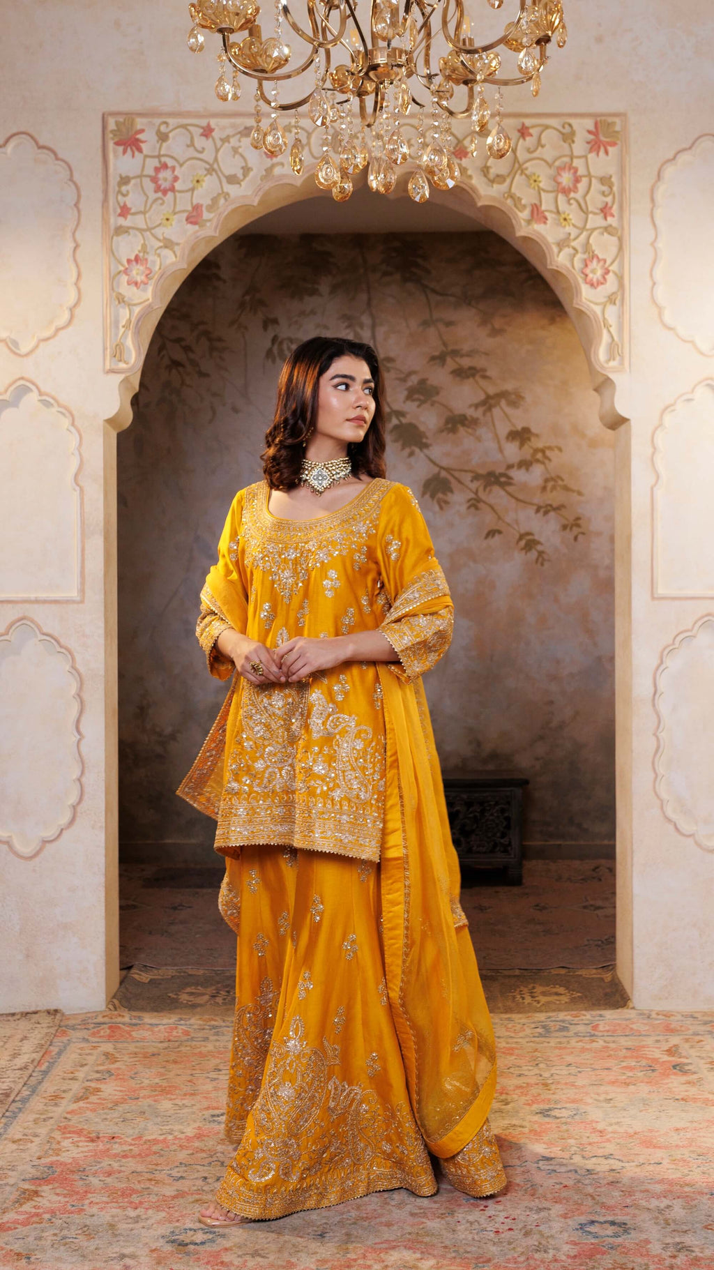 Mustard Gul Embroidered Sharara Set