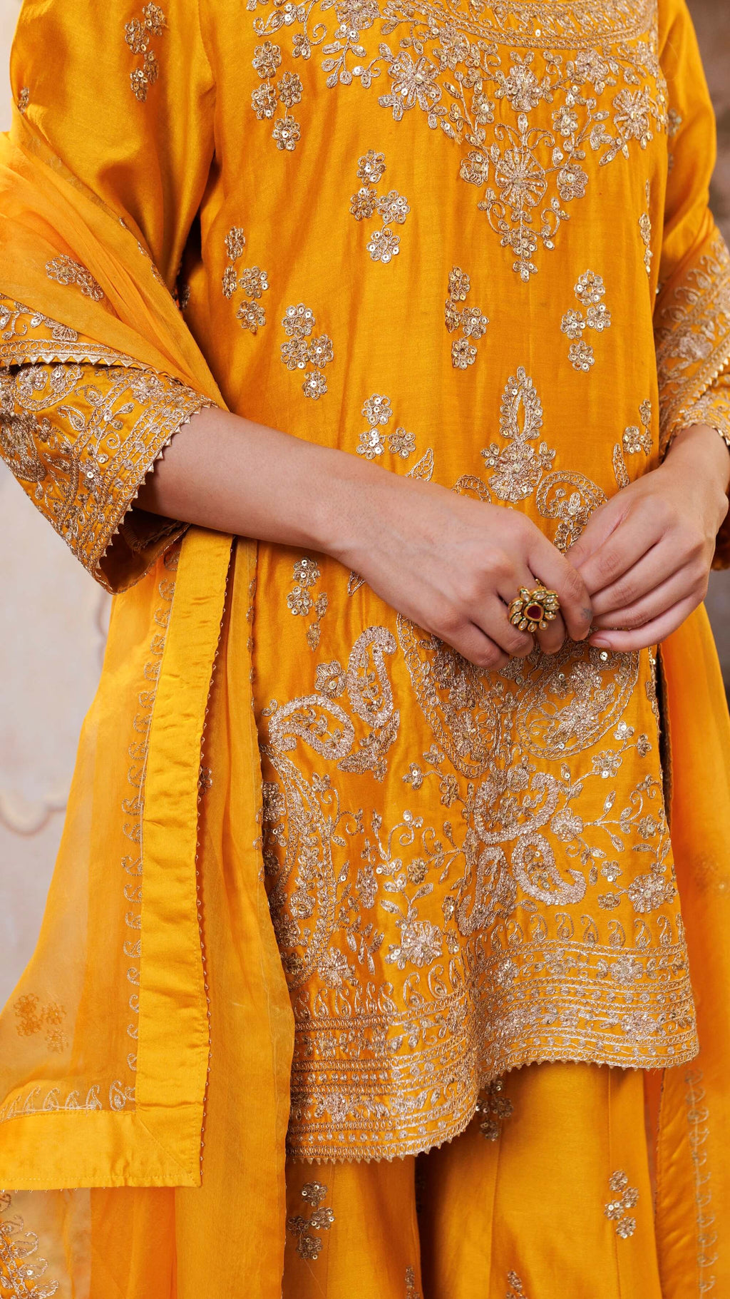 Mustard Gul Embroidered Sharara Set