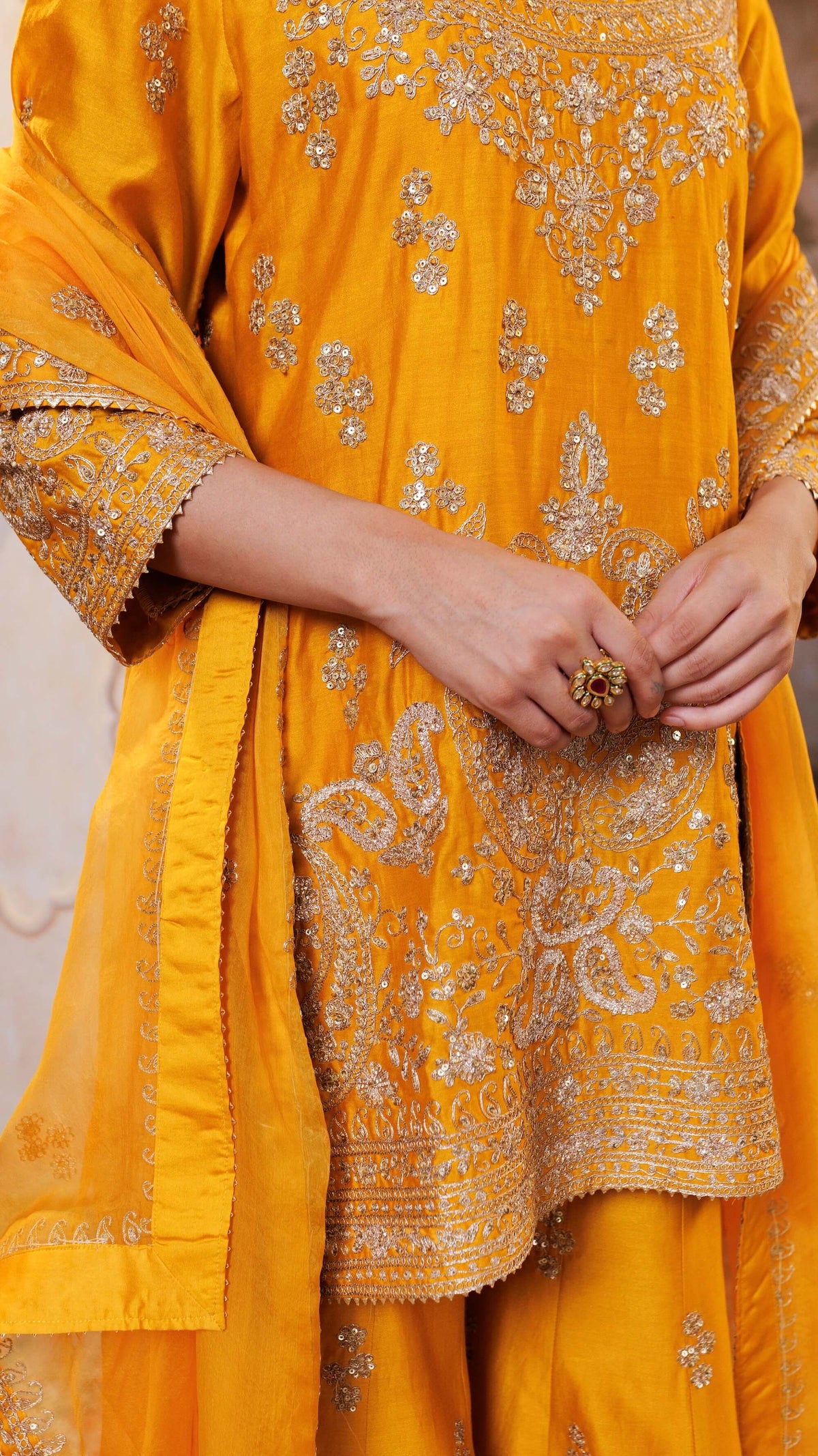 Mustard Gul Embroidered Sharara Set