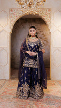 Navy Gul Embroidered Sharara Set