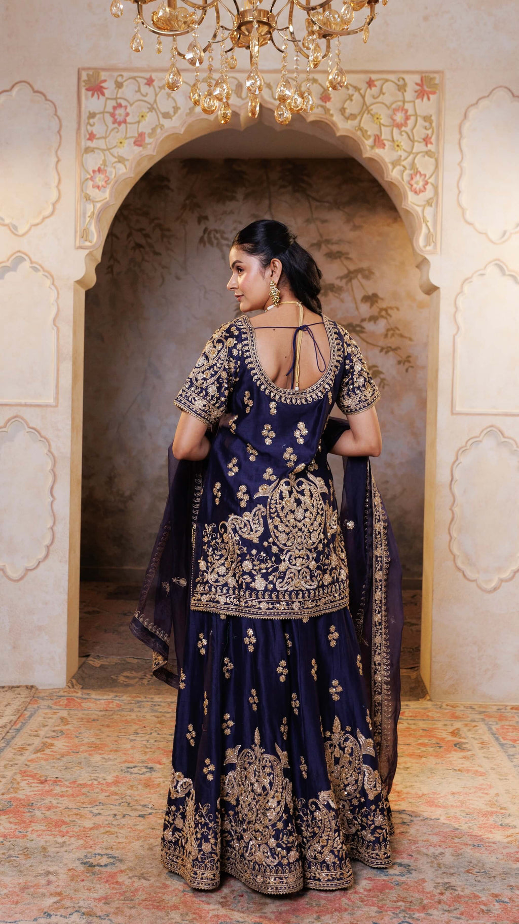 Navy Gul Embroidered Sharara Set