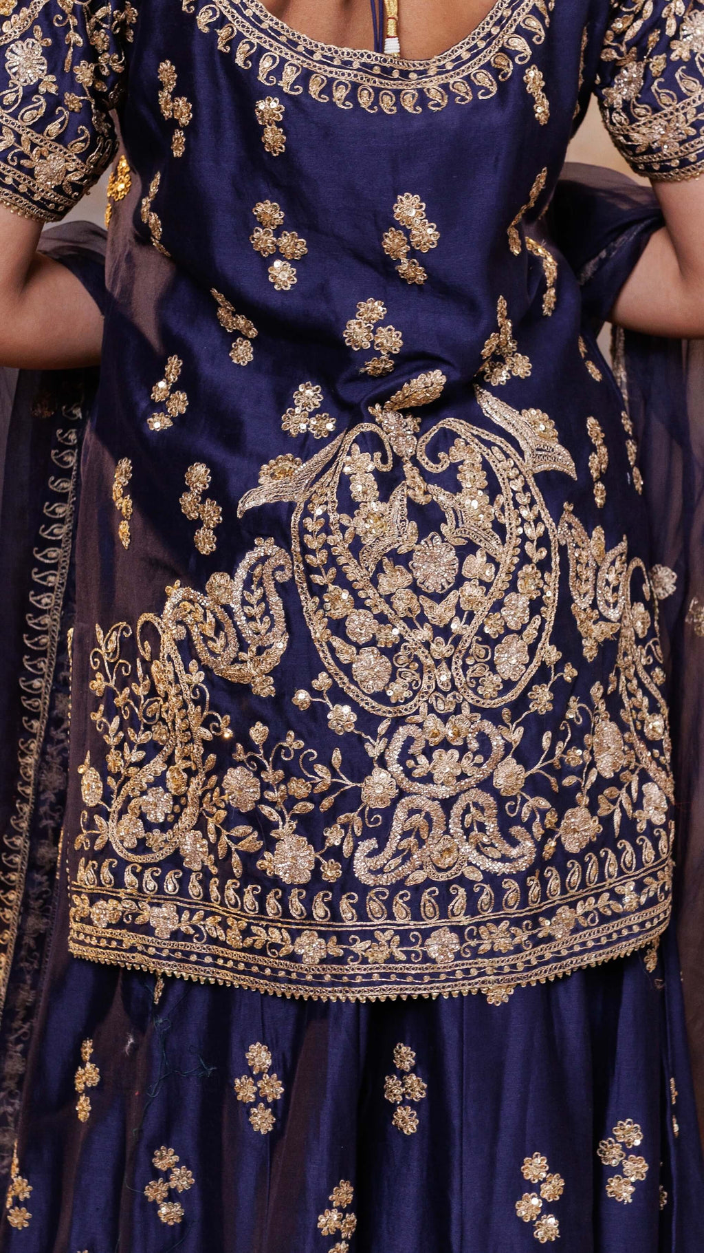 Navy Gul Embroidered Sharara Set
