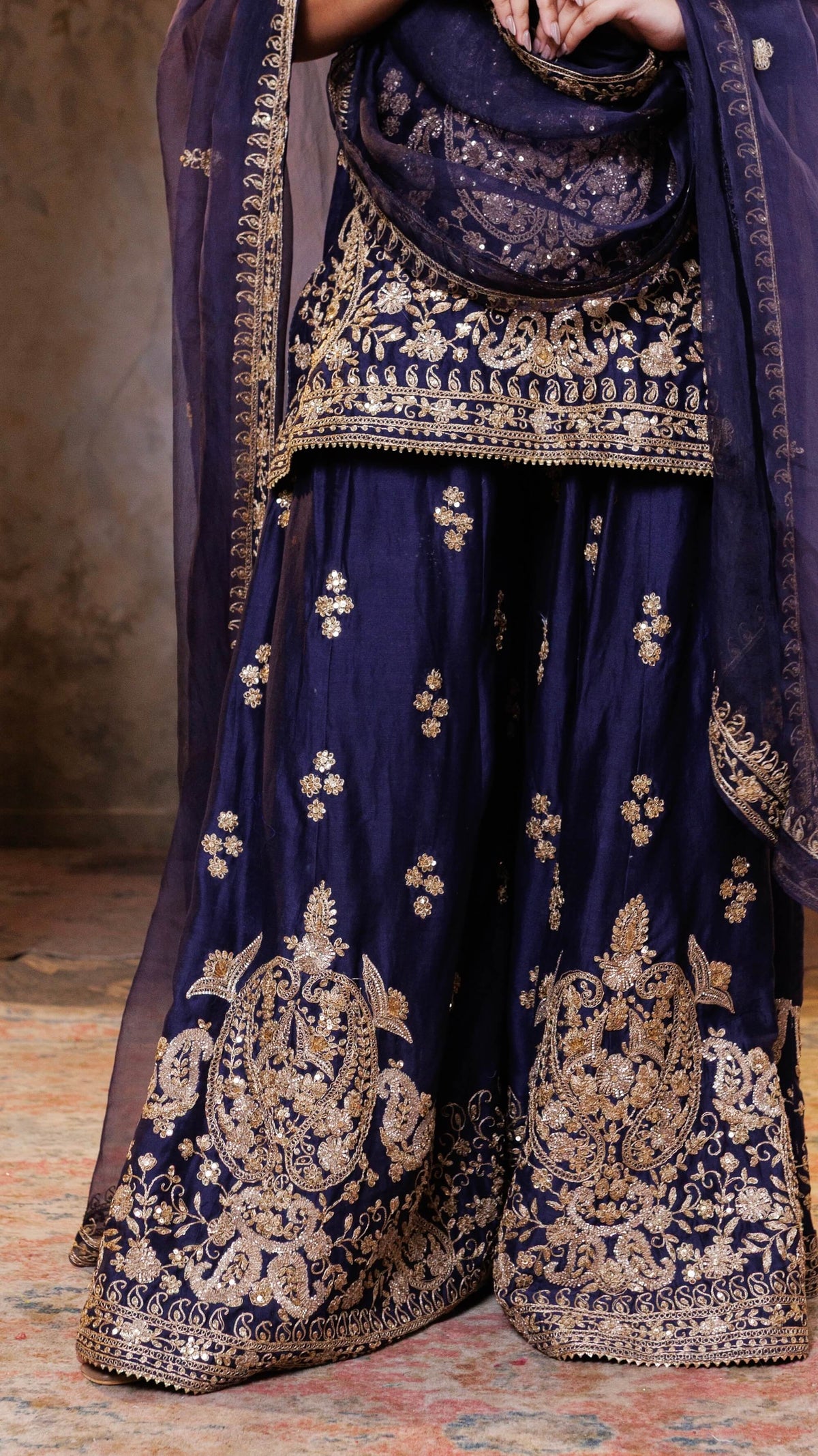 Navy Gul Embroidered Sharara Set