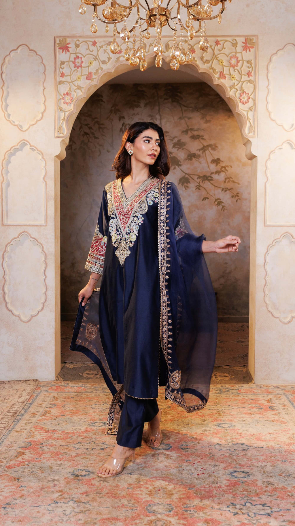 Navy Mehr Chanderi Silk suit
