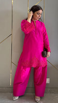 Hot Pink Hand Embroidered Rani Co-ord with Farshi Salwar