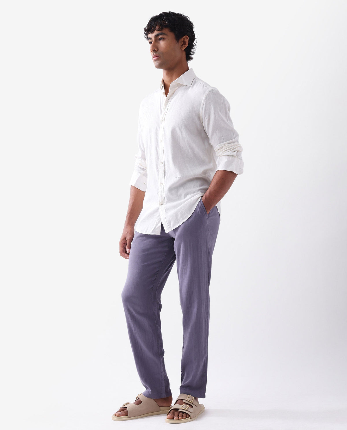 Rare Rabbit Men's Pastor Light Purple Cotton Plain Regular Fit Trouser