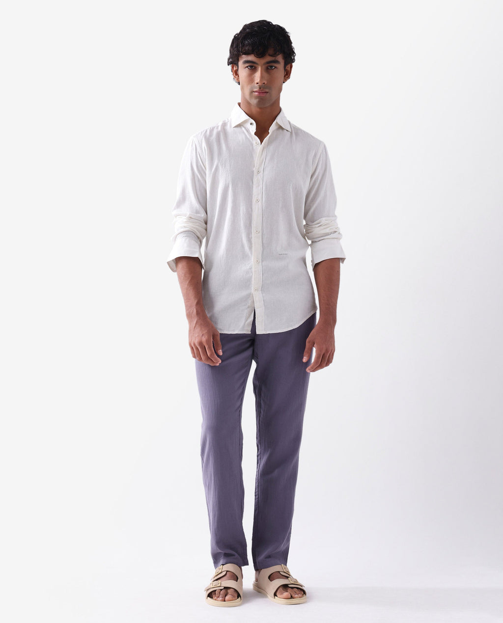 Rare Rabbit Men's Pastor Light Purple Cotton Plain Regular Fit Trouser