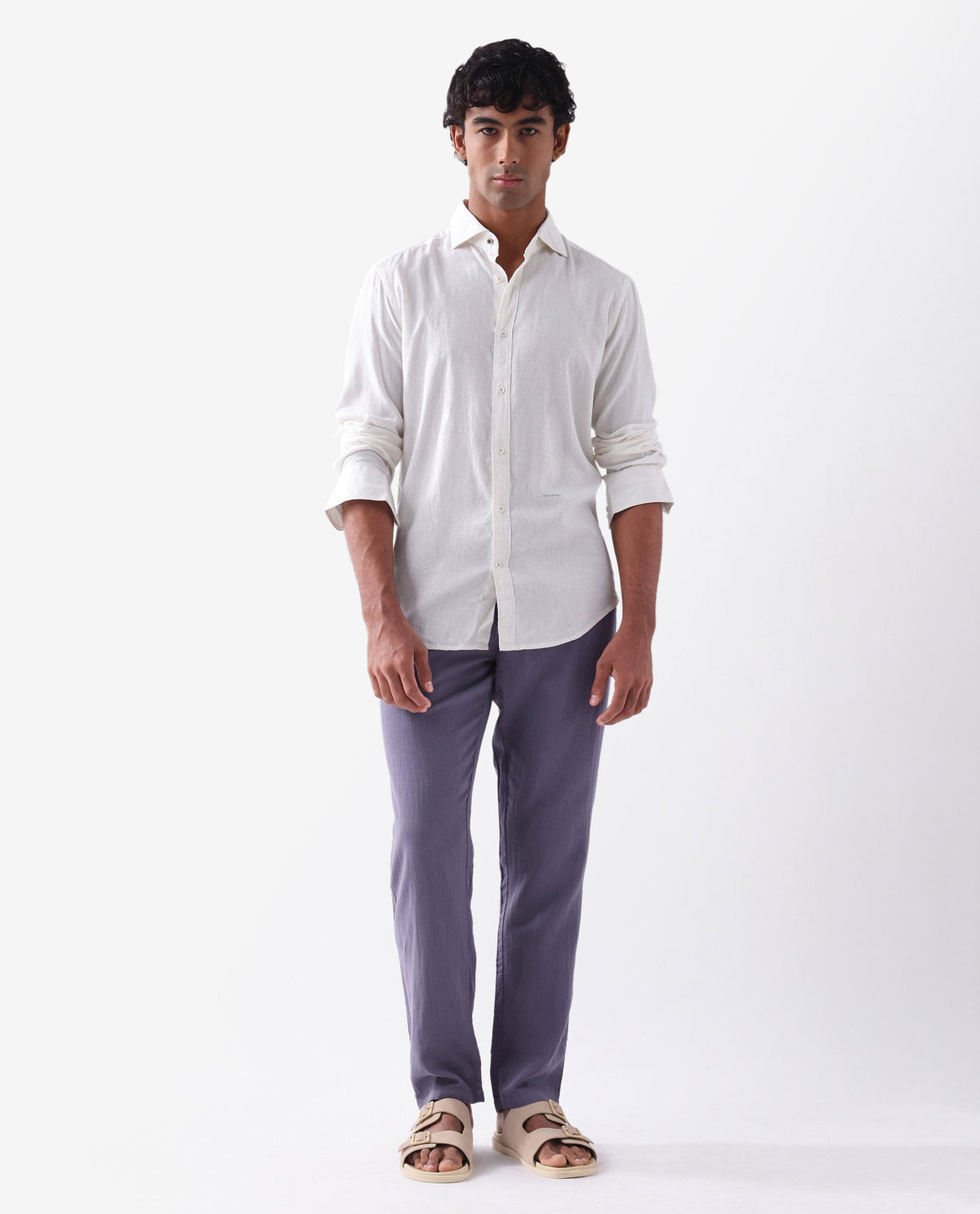 Rare Rabbit Men's Pastor Light Purple Cotton Plain Regular Fit Trouser
