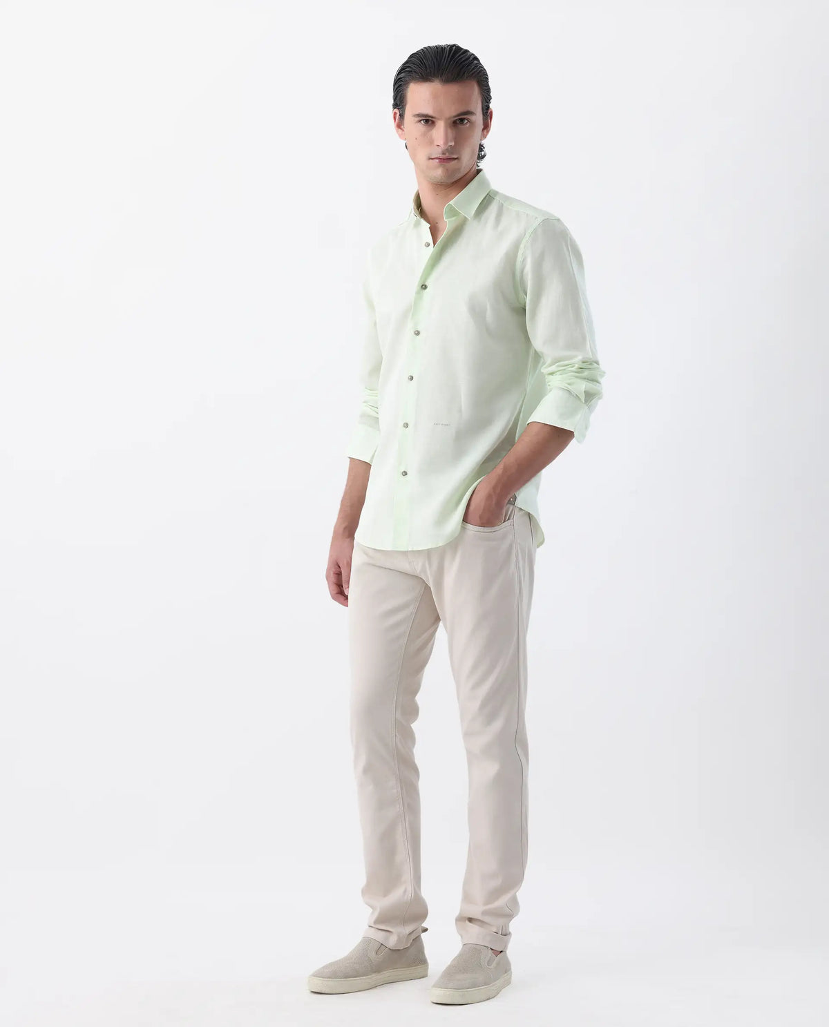 Rare Rabbit Men's Spoke 24 Light Beige Linen Blend Plain Regular Fit Trouser