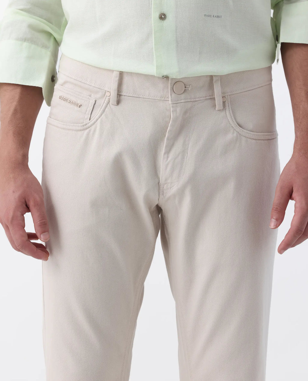 Rare Rabbit Men's Spoke 24 Light Beige Linen Blend Plain Regular Fit Trouser