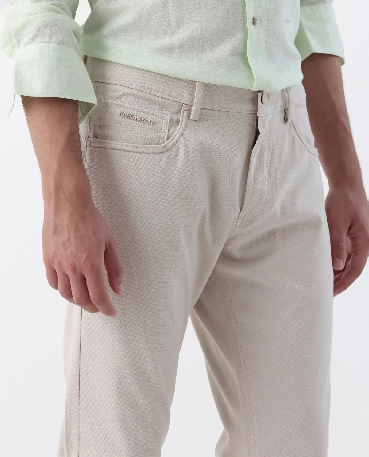 Rare Rabbit Men's Spoke 24 Light Beige Linen Blend Plain Regular Fit Trouser