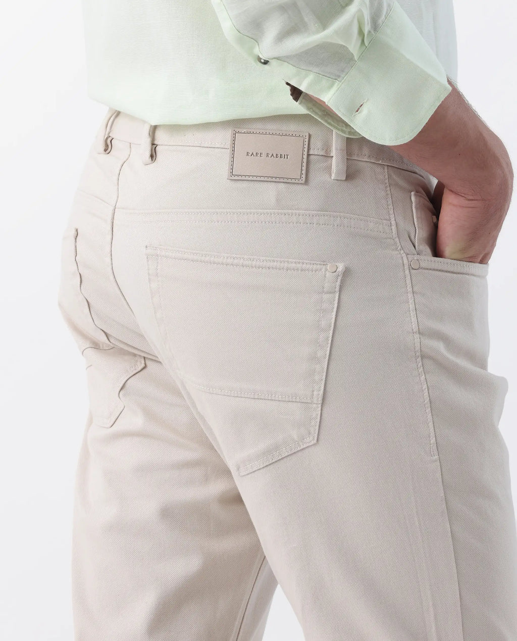 Rare Rabbit Men's Spoke 24 Light Beige Linen Blend Plain Regular Fit Trouser