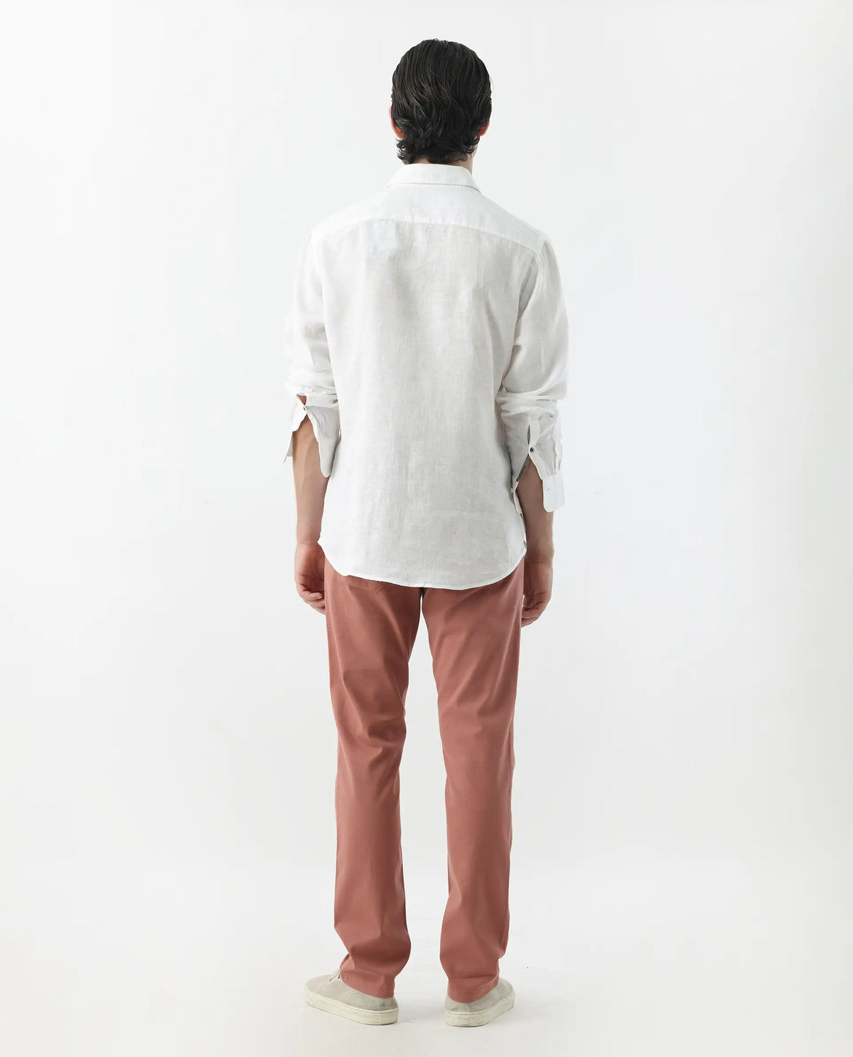 Rare Rabbit Men's Spoke 24 Rust Linen Blend Plain Regular Fit Trouser