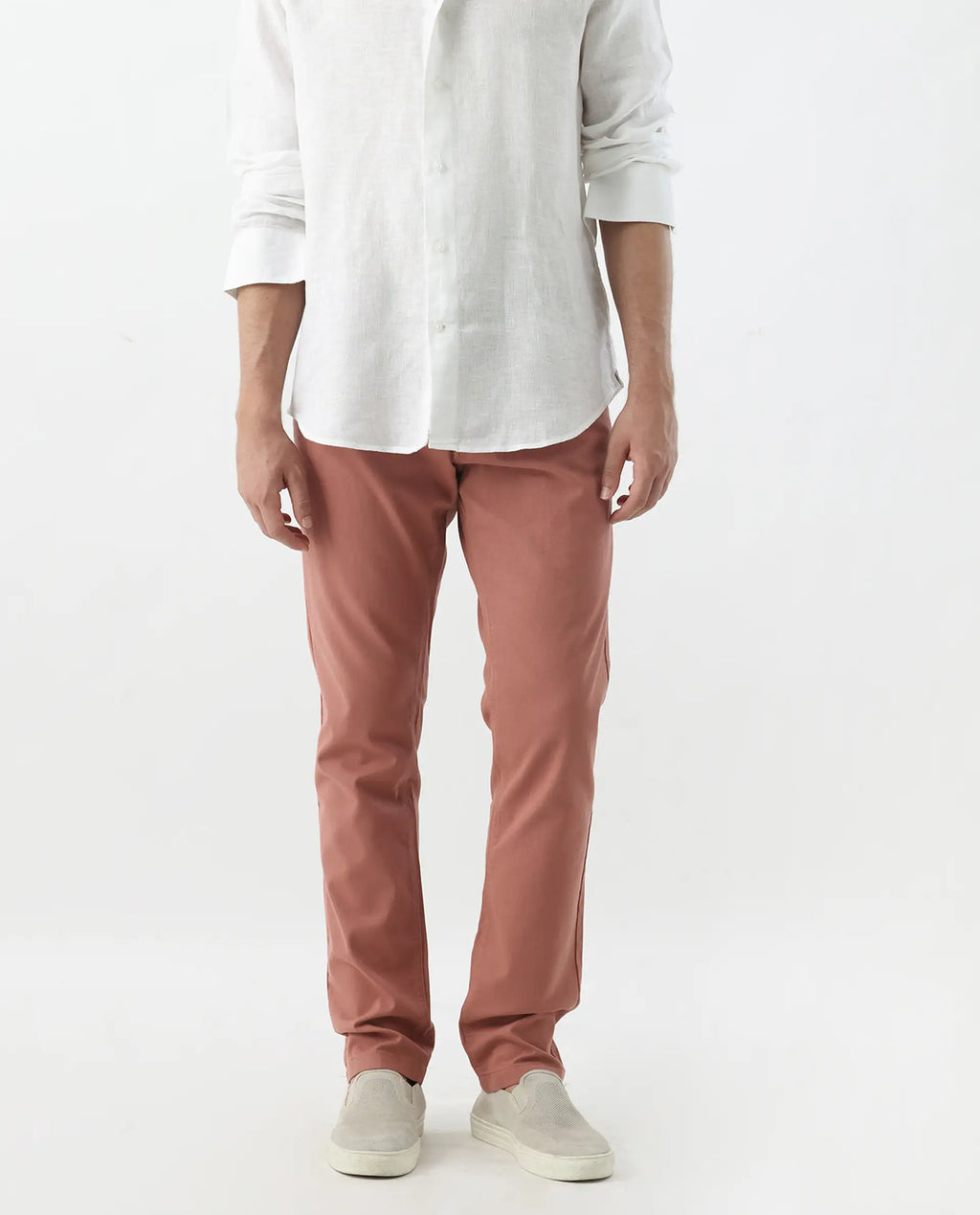 Rare Rabbit Men's Spoke 24 Rust Linen Blend Plain Regular Fit Trouser