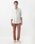 Rare Rabbit Men's Spoke 24 Rust Linen Blend Plain Regular Fit Trouser