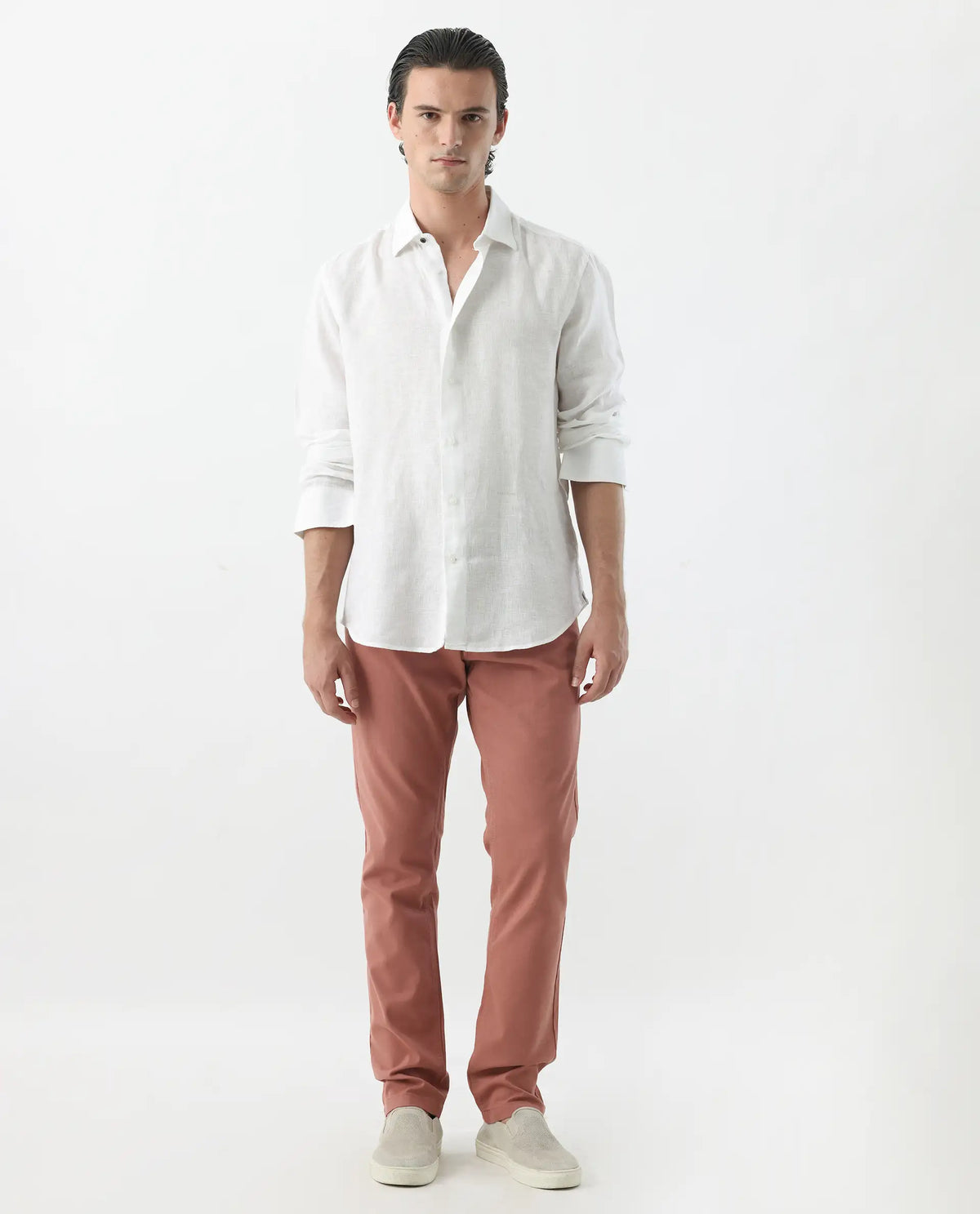 Rare Rabbit Men's Spoke 24 Rust Linen Blend Plain Regular Fit Trouser