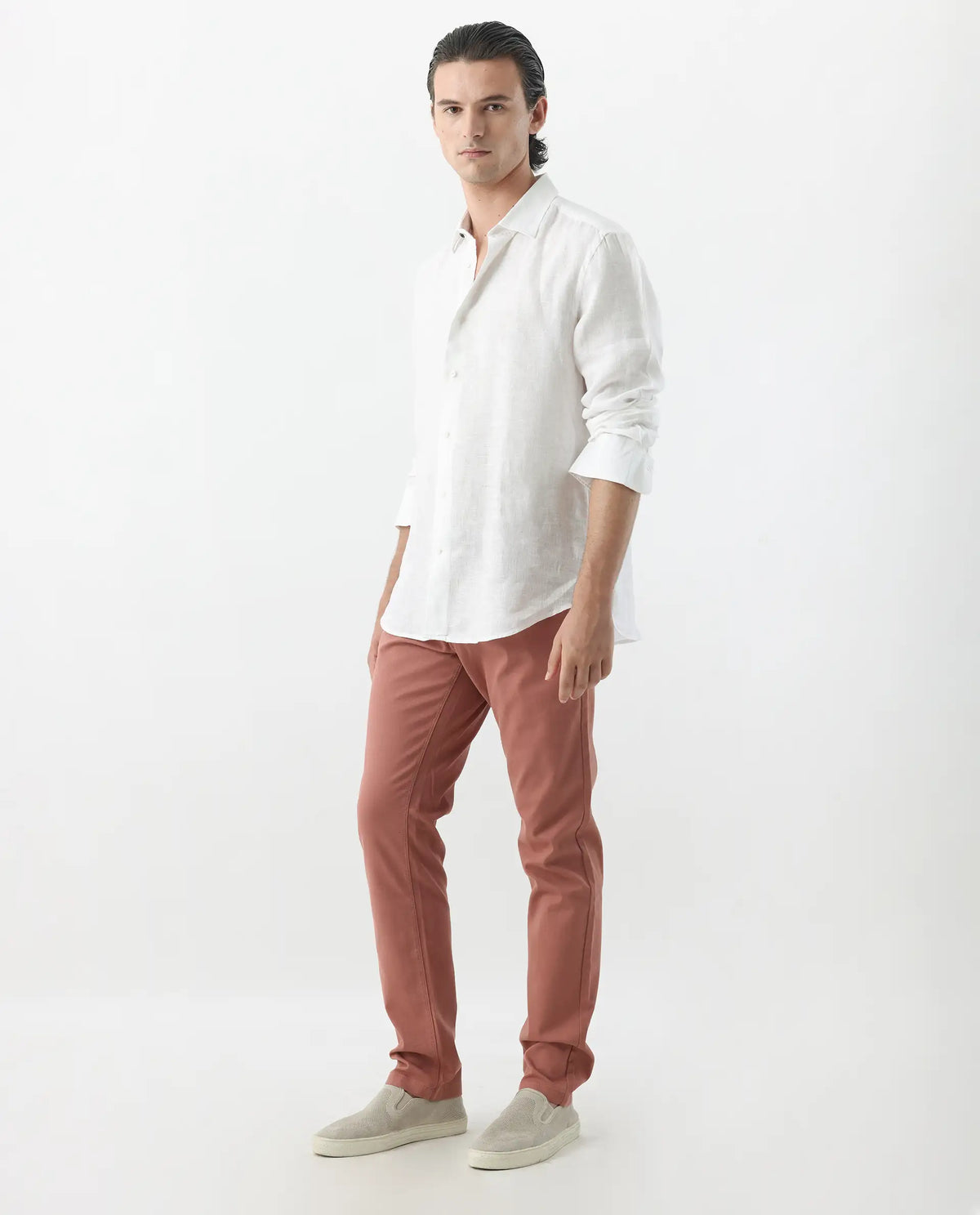 Rare Rabbit Men's Spoke 24 Rust Linen Blend Plain Regular Fit Trouser