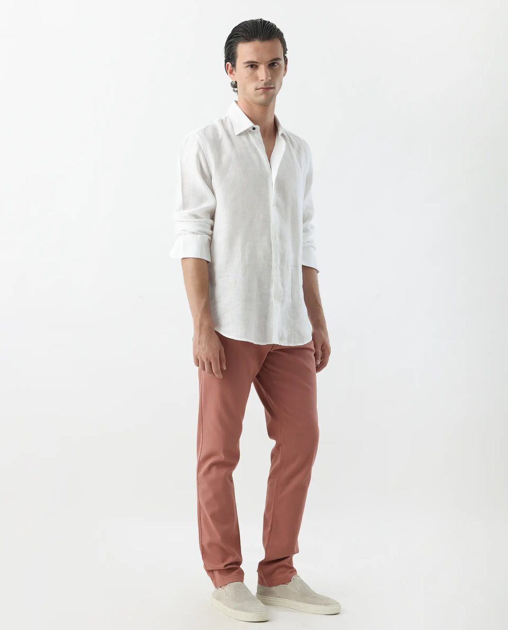 Rare Rabbit Men's Spoke 24 Rust Linen Blend Plain Regular Fit Trouser