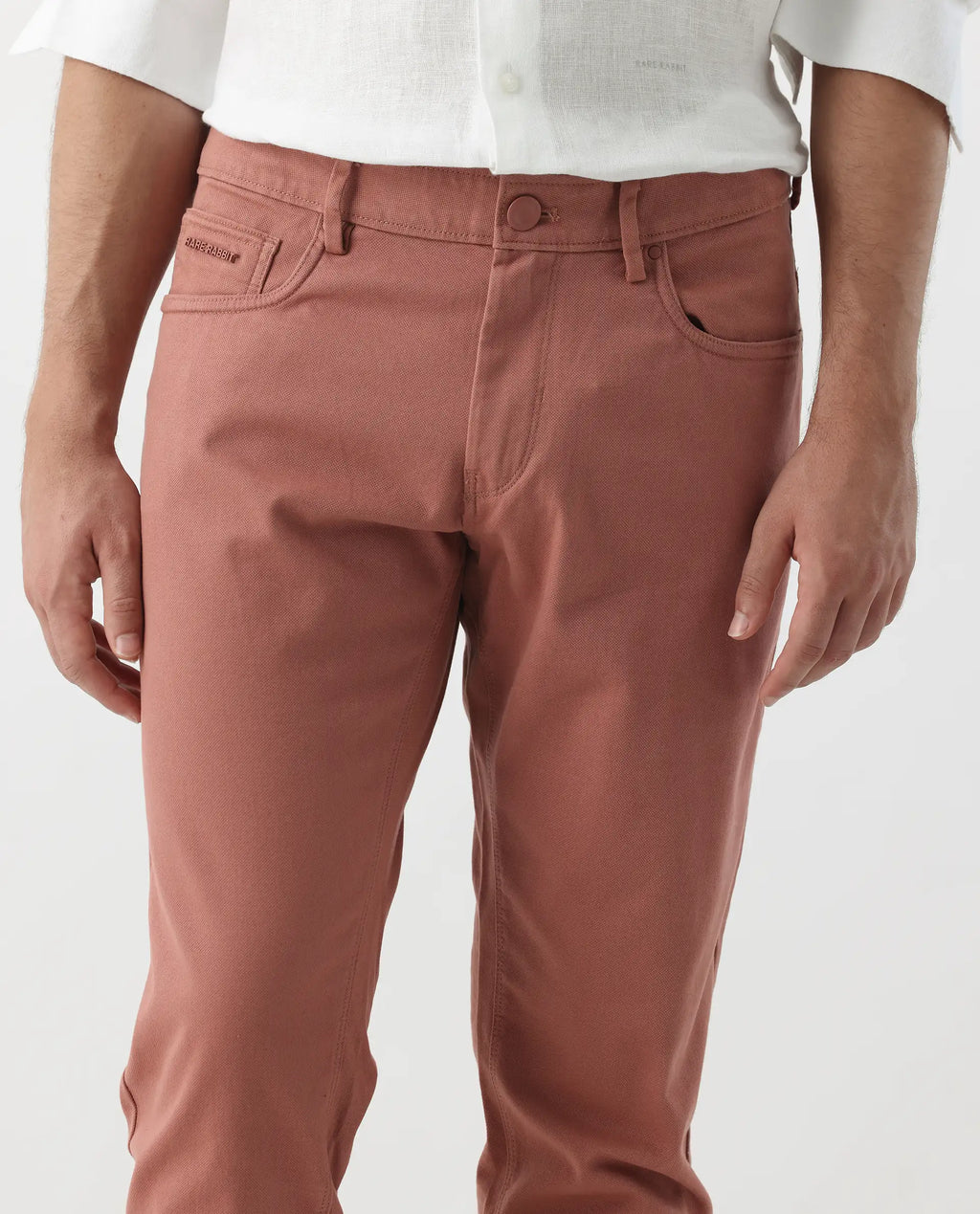 Rare Rabbit Men's Spoke 24 Rust Linen Blend Plain Regular Fit Trouser