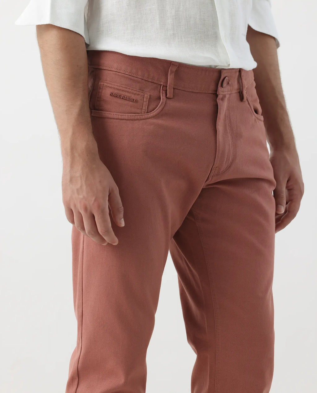 Rare Rabbit Men's Spoke 24 Rust Linen Blend Plain Regular Fit Trouser