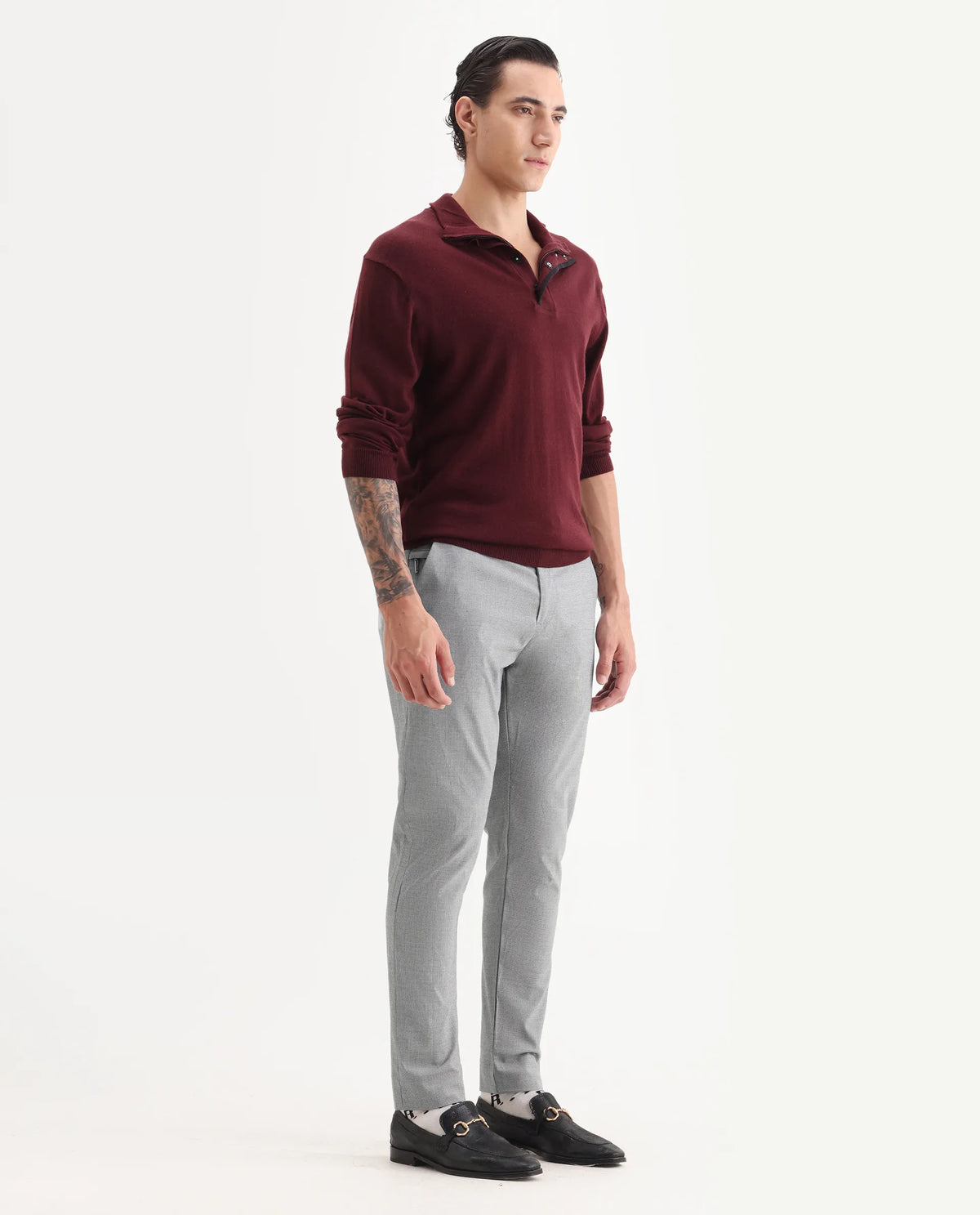 Rare Rabbit Men's Micra-1 Grey Cotton Blend Checked Print Regular Fit Trouser