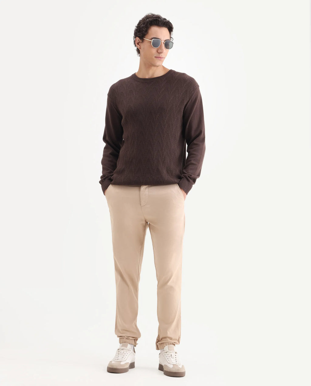 Rare Rabbit Men's Zade Khaki Linen Blend Plain Regular Fit Trouser