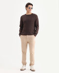 Rare Rabbit Men's Zade Khaki Linen Blend Plain Regular Fit Trouser
