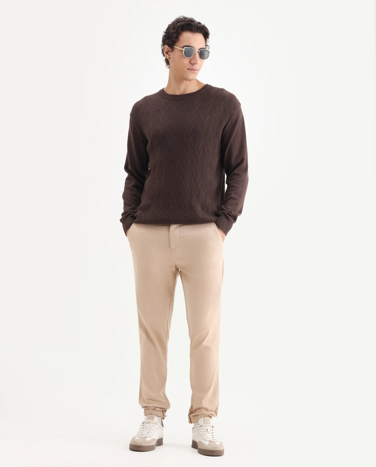 Rare Rabbit Men's Zade Khaki Linen Blend Plain Regular Fit Trouser