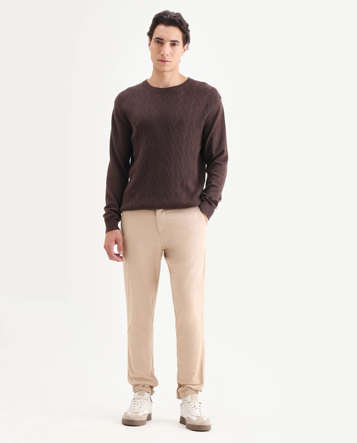 Rare Rabbit Men's Zade Khaki Linen Blend Plain Regular Fit Trouser