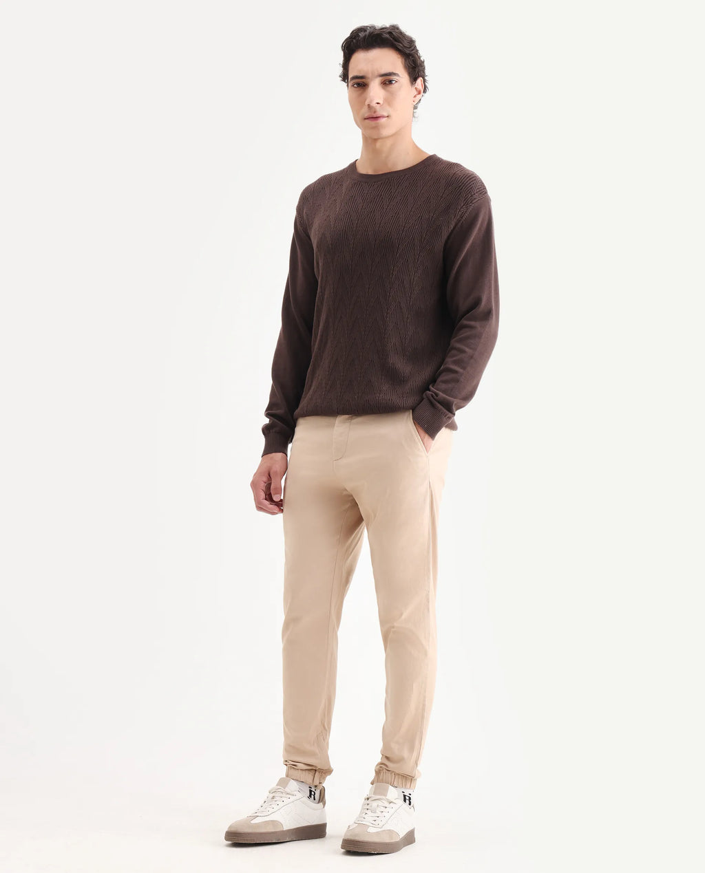 Rare Rabbit Men's Zade Khaki Linen Blend Plain Regular Fit Trouser