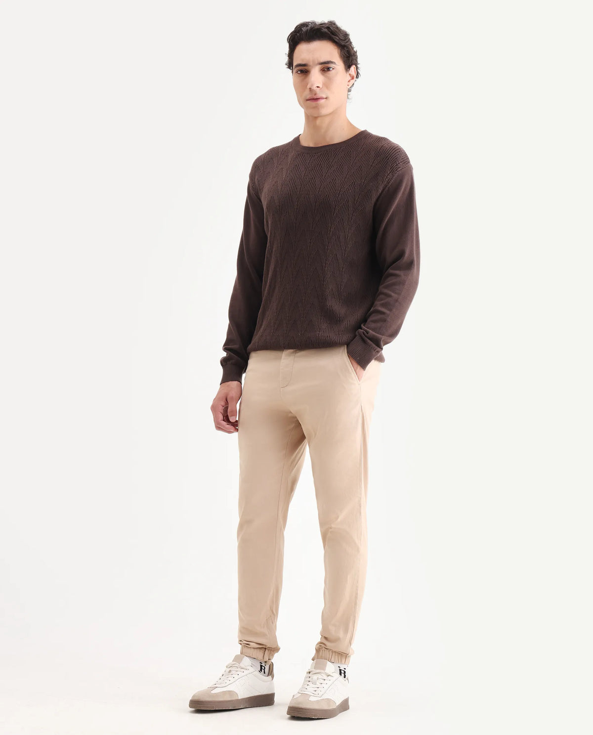 Rare Rabbit Men's Zade Khaki Linen Blend Plain Regular Fit Trouser
