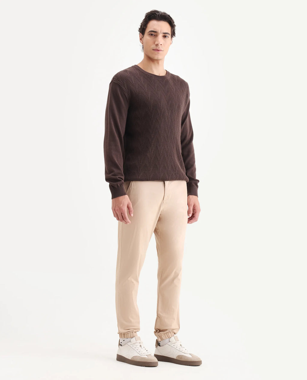 Rare Rabbit Men's Zade Khaki Linen Blend Plain Regular Fit Trouser