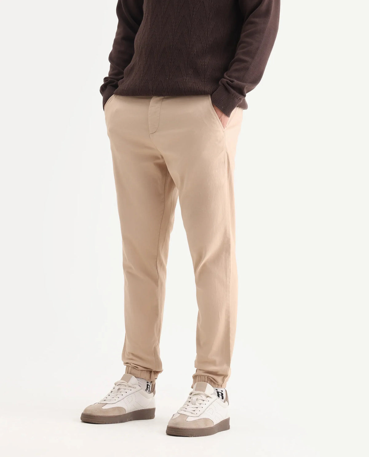 Rare Rabbit Men's Zade Khaki Linen Blend Plain Regular Fit Trouser