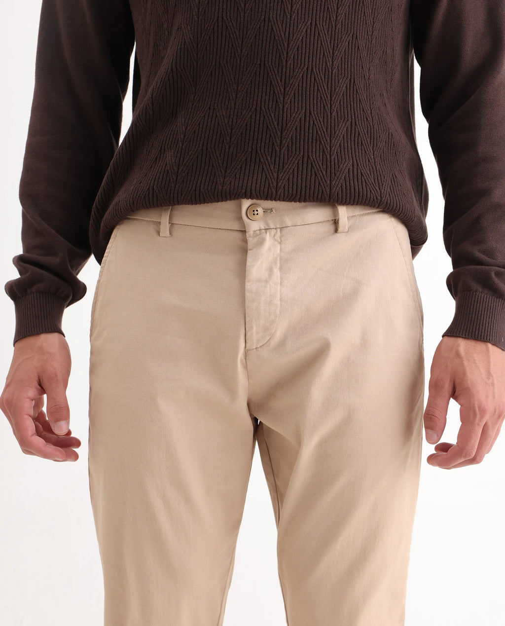 Rare Rabbit Men's Zade Khaki Linen Blend Plain Regular Fit Trouser