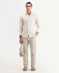 Rare Rabbit Men's Polyester Blend Plain Regular Fit Trouser