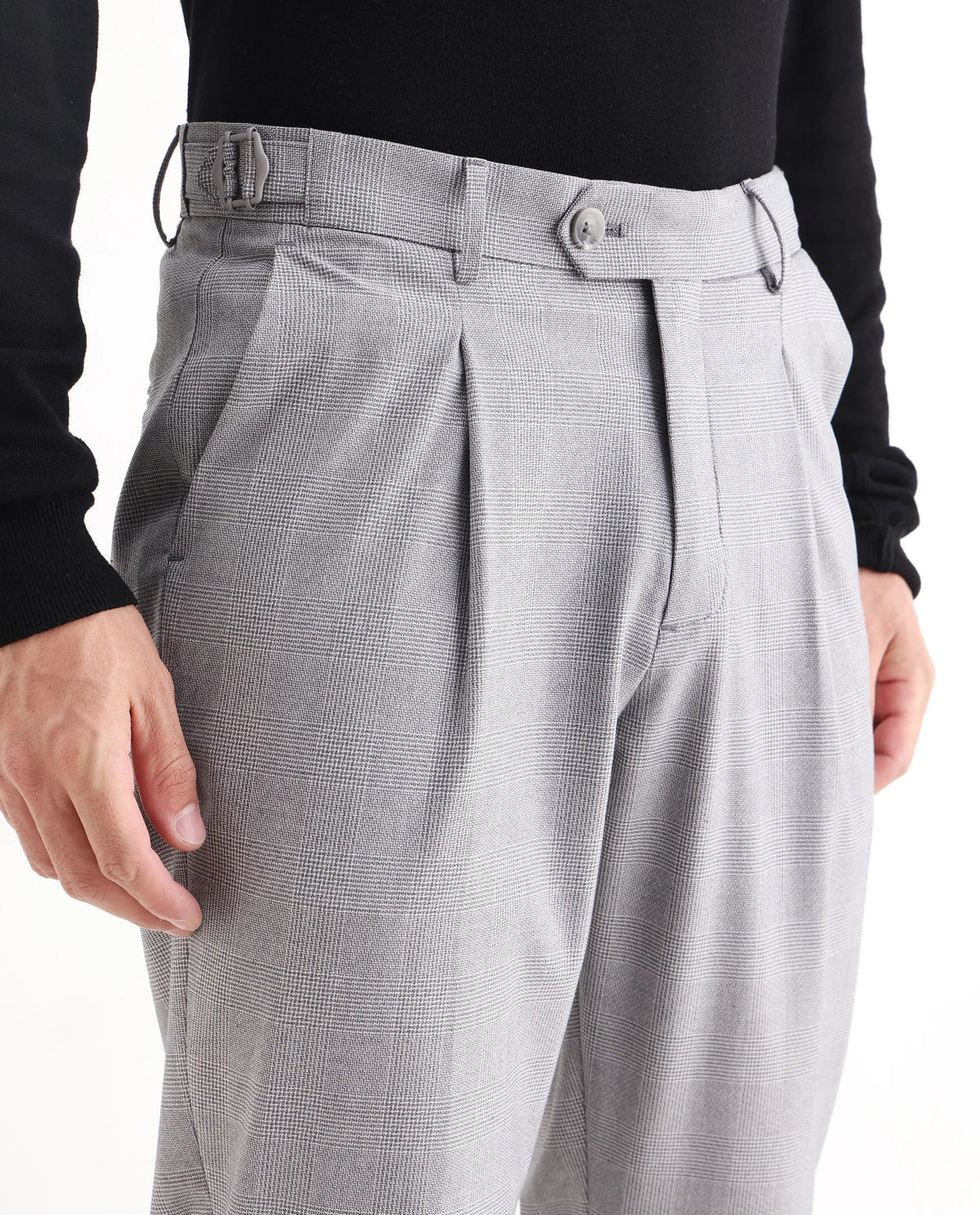 Rare Rabbit Men's Morst Grey Polyester Blend Checked Print Relaxed Fit Trouser
