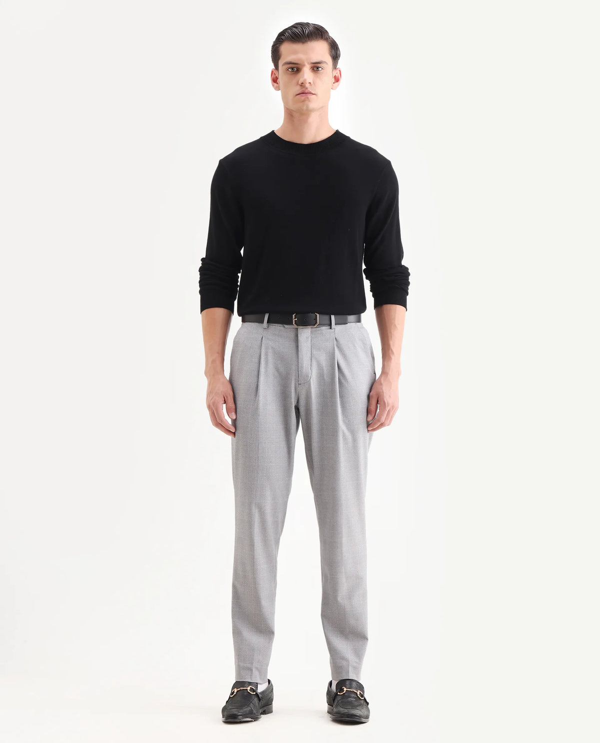 Rare Rabbit Men's Morst Grey Polyester Blend Checked Print Relaxed Fit Trouser