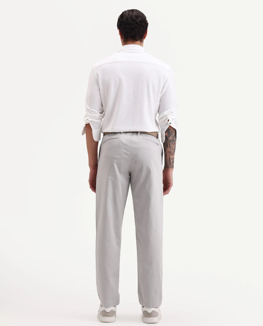 Rare Rabbit Men's Parga Light Grey Cotton Blend Fabric Regular Fit Plain Trouser