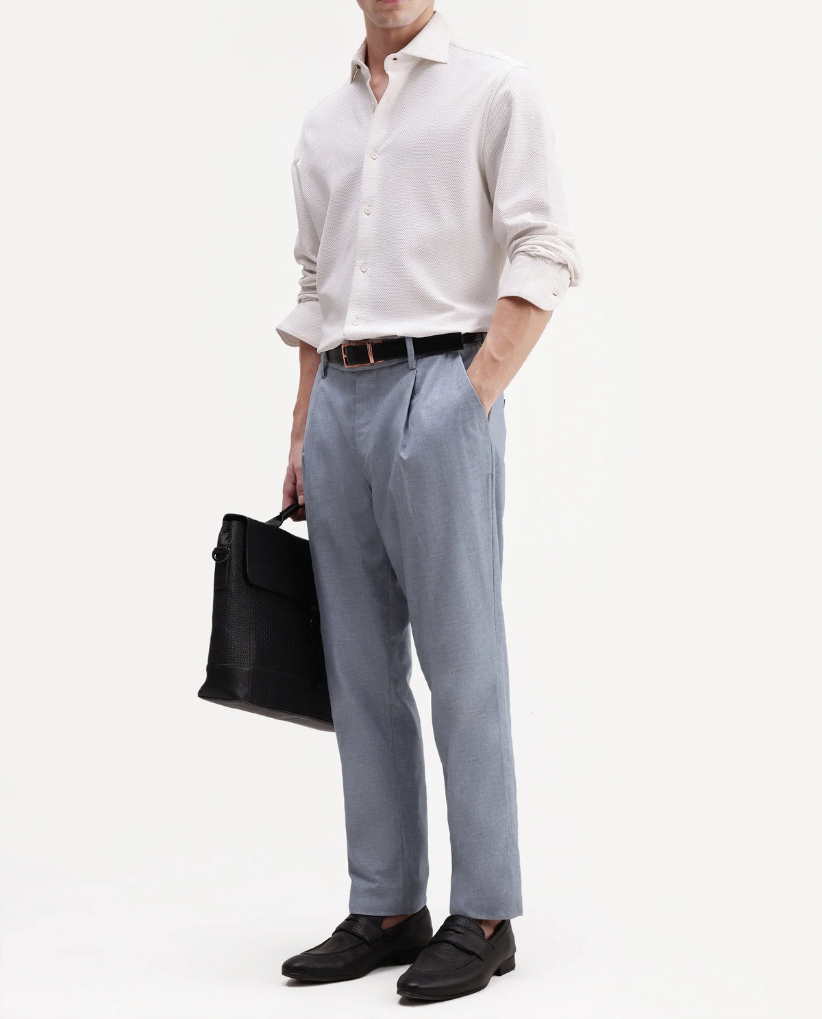 Rare Rabbit Men's Cami Light Blue Cotton Blend Fabric Regular Fit Plain Trouser