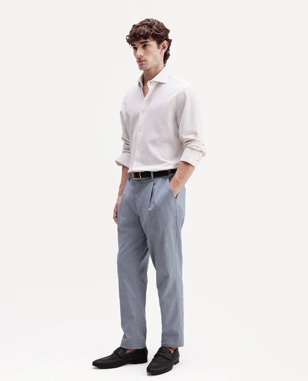 Rare Rabbit Men's Cami Light Blue Cotton Blend Fabric Regular Fit Plain Trouser