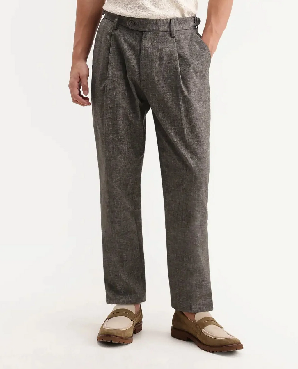 Rare Rabbit Men's Cami Dark Grey Cotton Blend Fabric Regular Fit Plain Trouser