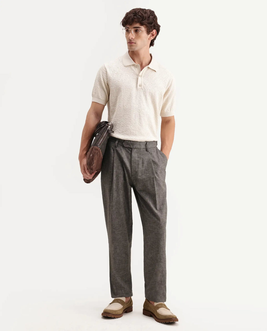 Rare Rabbit Men's Cami Dark Grey Cotton Blend Fabric Regular Fit Plain Trouser