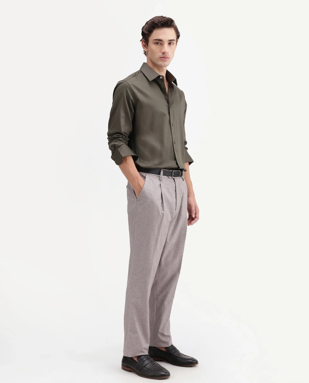 Rare Rabbit Men's Cami Light Grey Cotton Blend Fabric Regular Fit Plain Trouser