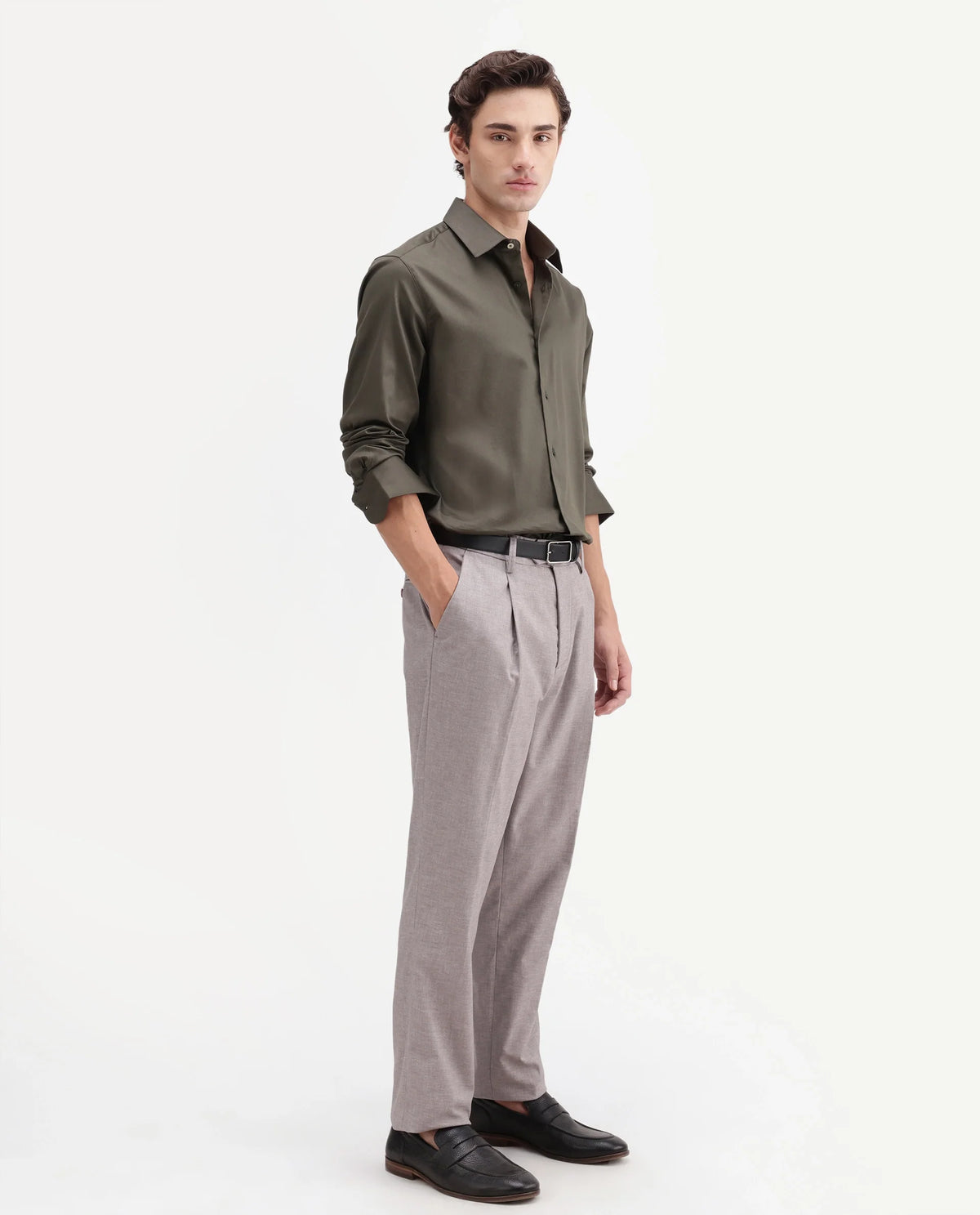 Rare Rabbit Men's Cami Light Grey Cotton Blend Fabric Regular Fit Plain Trouser