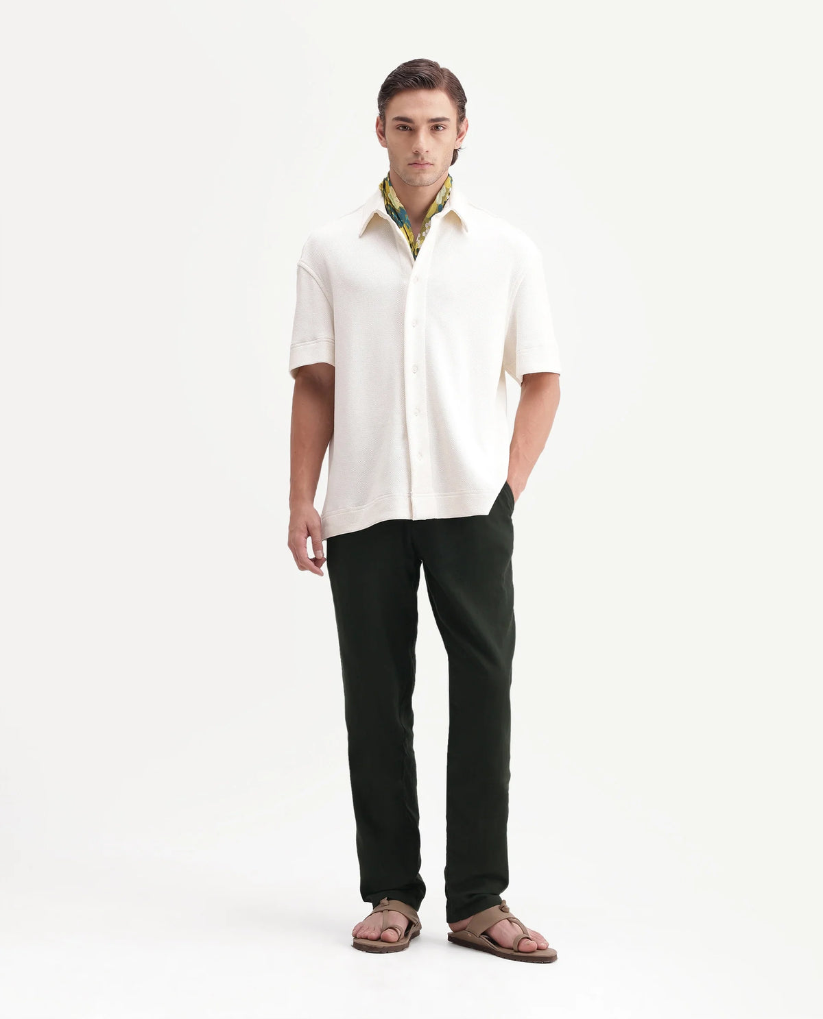 Rare Rabbit Men's Pastor-Aw26 Green Cotton Fabric Regular Fit Plain Trouser