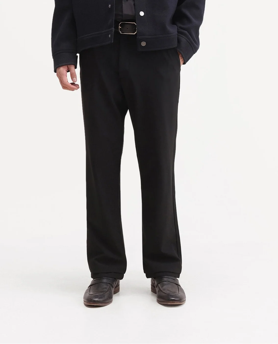 Rare Rabbit Men's Travel-W-Aw26 Black Polyester Blend Button And Zip Regular Plain Trouser
